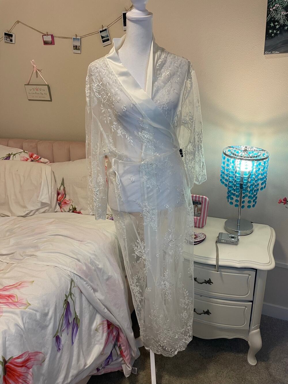 white embroidered mesh robe